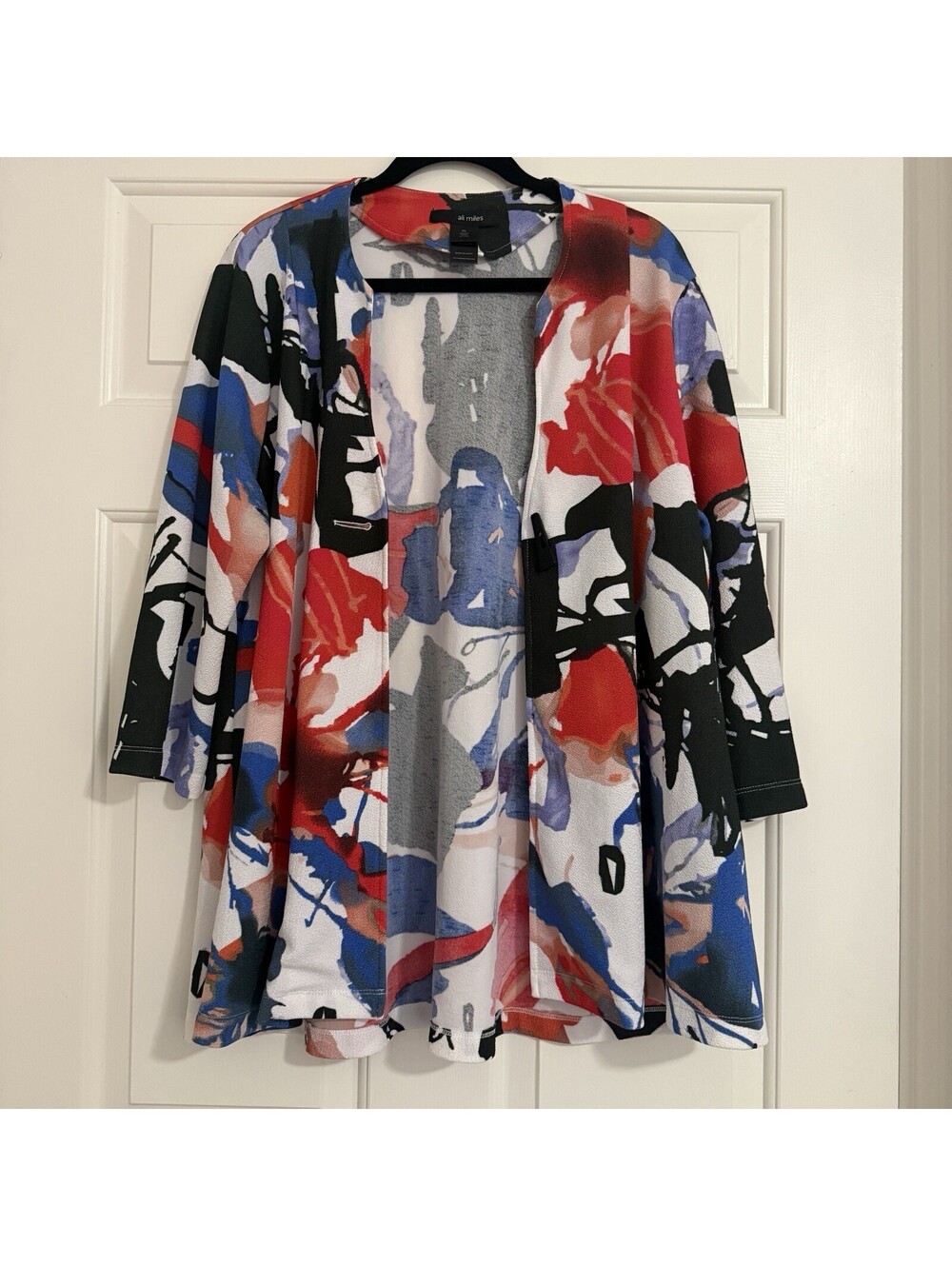 Ali Miles Cardigan Jacket Sz XL Wearable Art Abstract 3/4 Sleeve Lagenlook